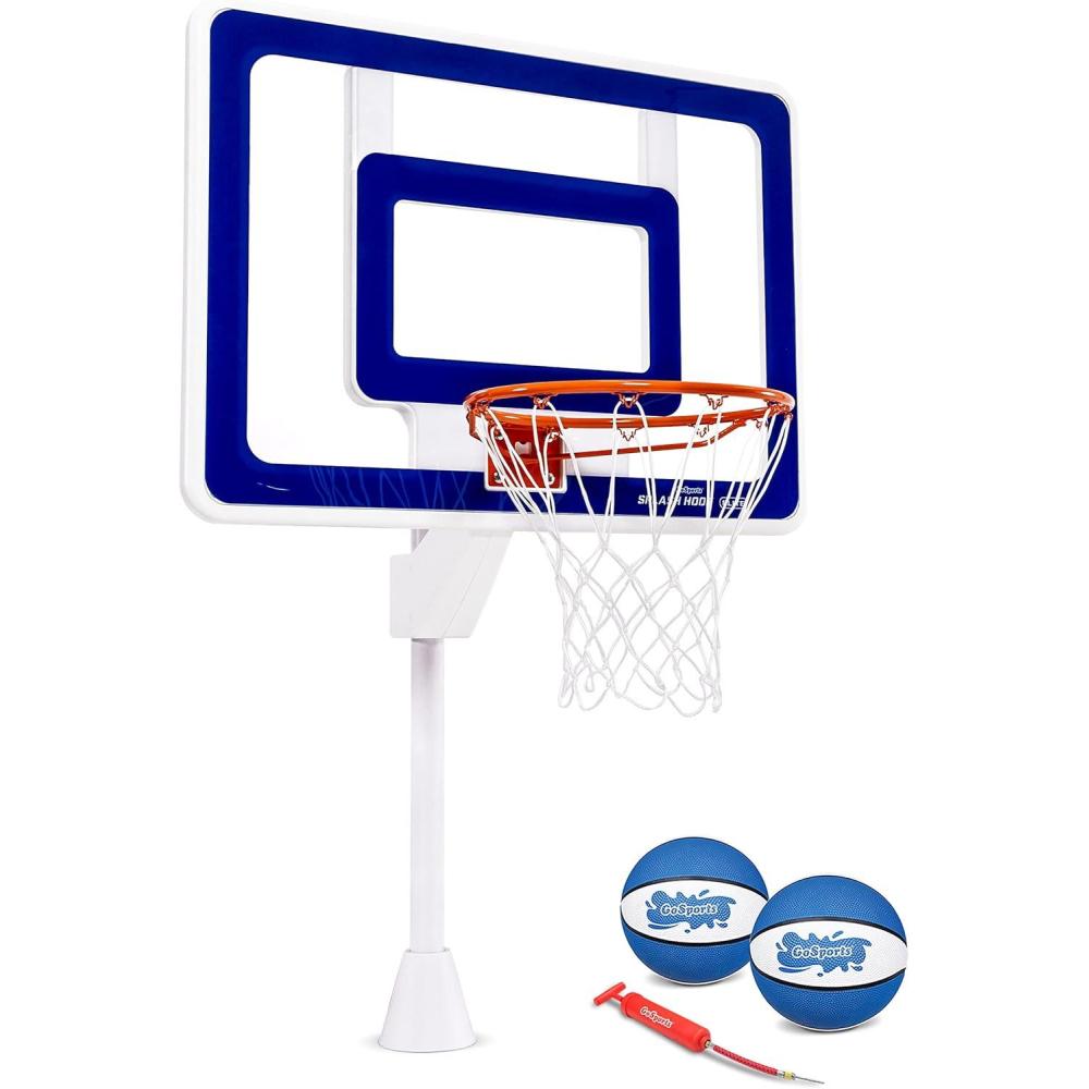 imageGoSports DeckMounted Splash Hoop Elite Inground Pool Basketball Game with Regulation Rim 2 Basketballs and Pump  Choose Your StylePermanent Inground Base