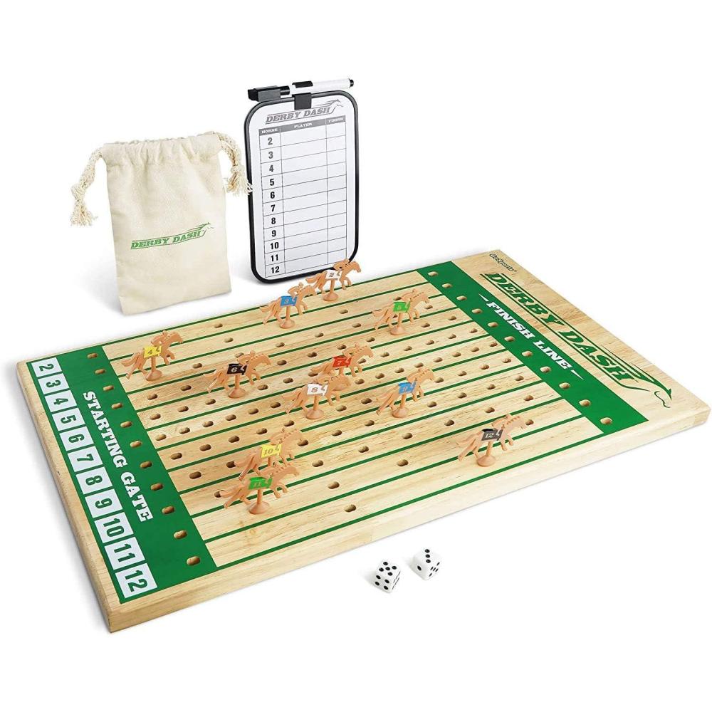 imageGoSports Derby Dash Horse Race Game Set  Tabletop Horse Racing with 2 Dice and Dry Erase Scoreboard