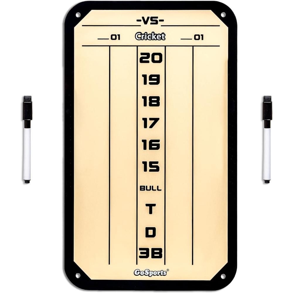 imageGoSports Dry Erase Steel Darts Scoreboard  Cricket and 01 Dart Games with 2 Magnetic Markers