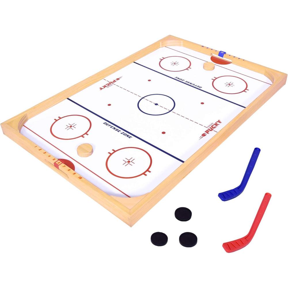 imageGoSports Hockey Ice Pucky Wooden Table Top Hockey Game for Kids ampamp Adults Includes 1 Game Board 2 Hockey Sticks ampamp 3 Pucks
