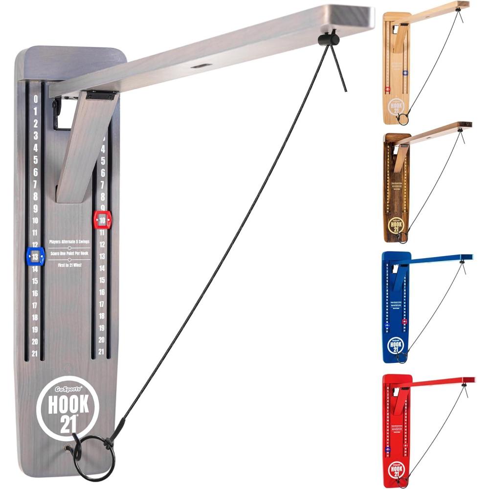 imageGoSports Hook 21 Wall Mount Ring Swing Game  Play Indoors or Outdoors with Foldable ArmGray