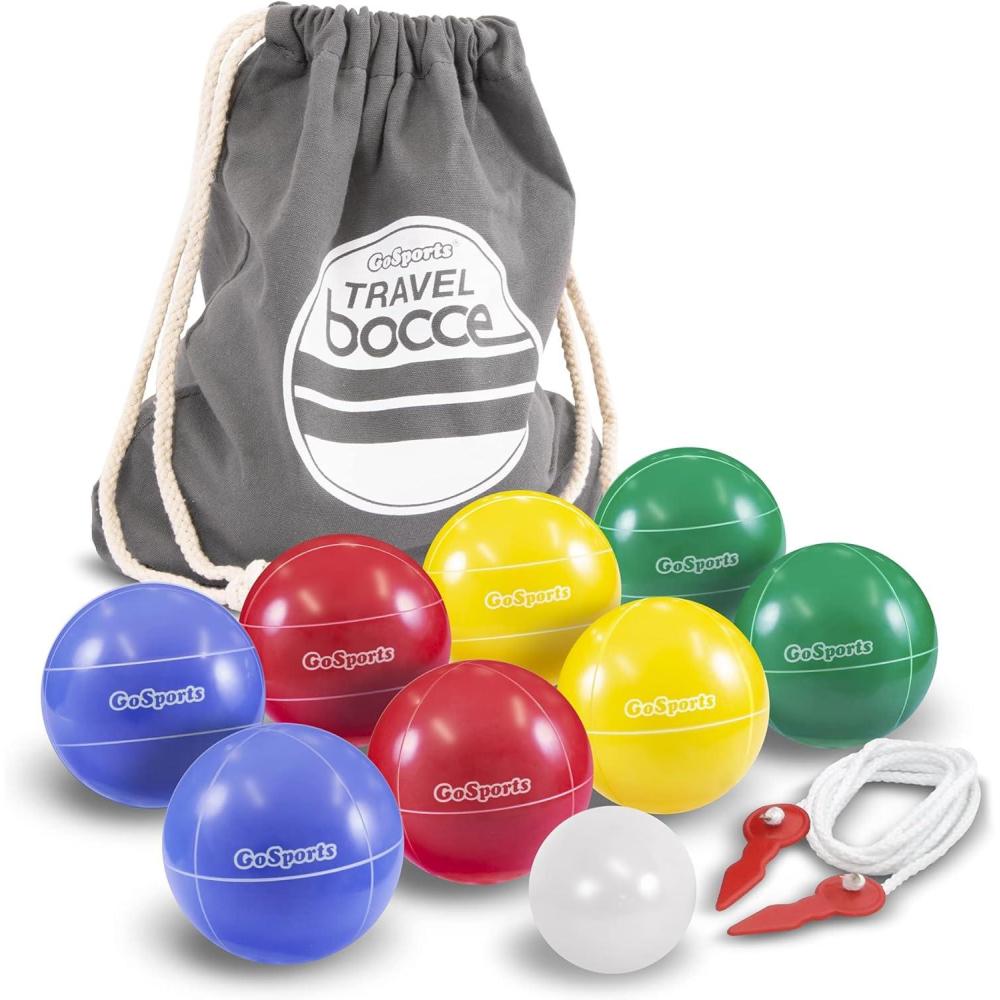imageGoSports Mini Travel Size Bocce Game Set with 8 Balls Pallino Tote Bag and Measuring Rope  Choose Your Size65mm Travel Size Bocce