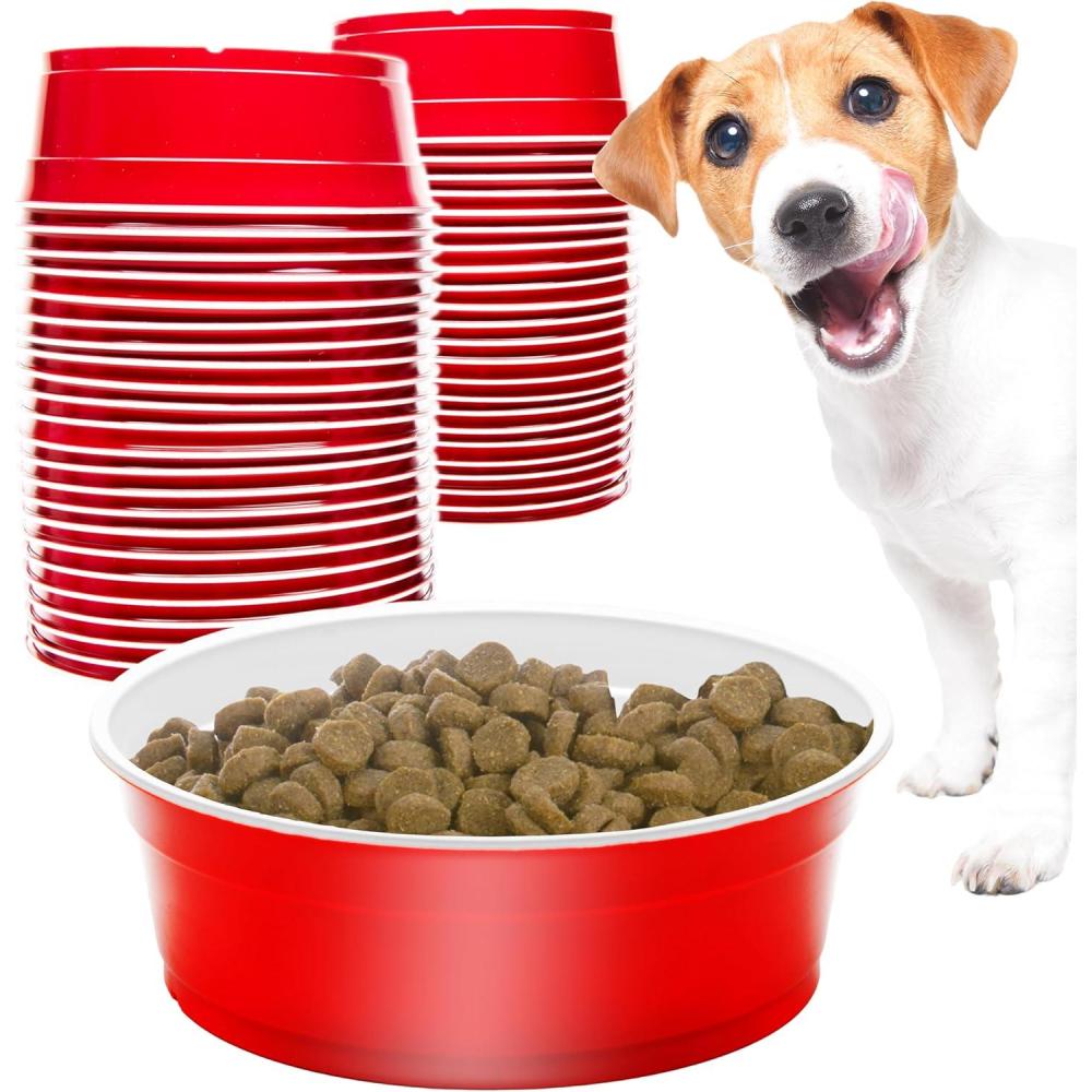 imageGoSports Party Dog Disposable Red Cup Style Pet Food Bowls for Cats and Dogs 50 Small Size Bowls22 oz
