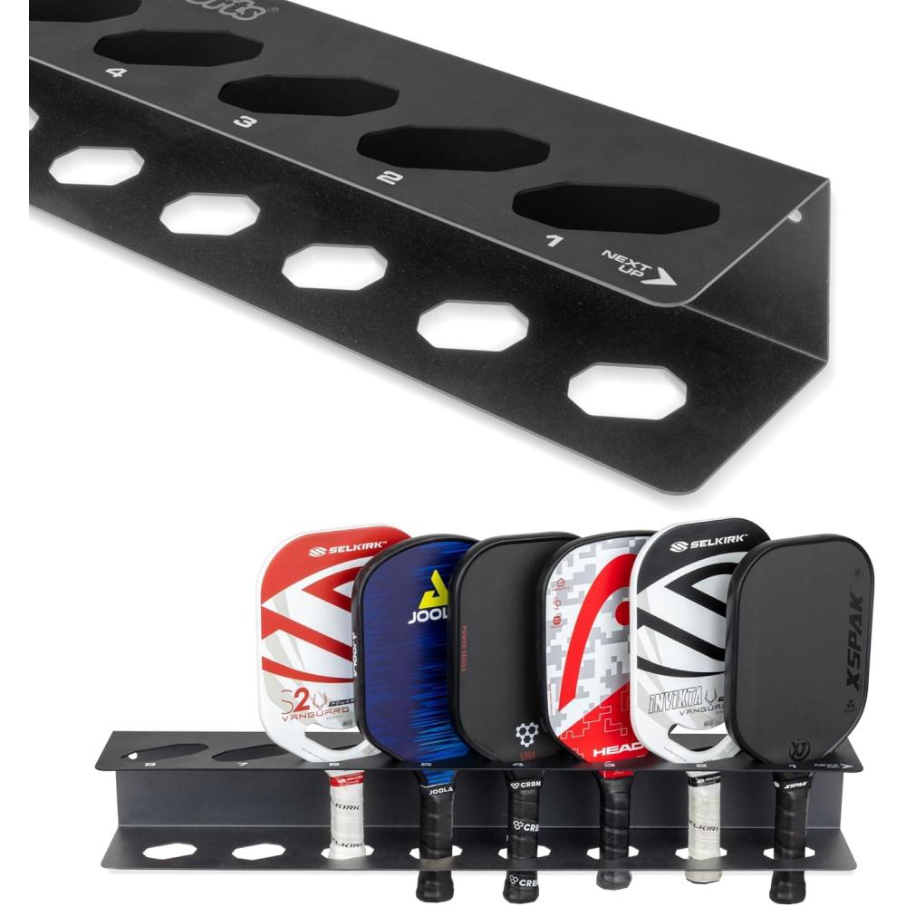 imageGoSports Pickleball Paddle Holder Rack  Fits 8 Pickleball Paddles  Fence Mount Commercial Grade with Next Up Player Tracker