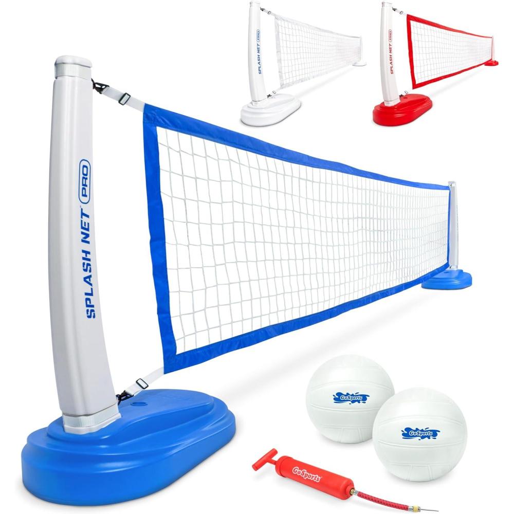 imageGoSports Splash Net PRO Pool Volleyball Net  Red White or Blue  Includes 2 Water Volleyballs and PumpBlue