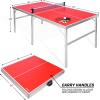 GoSports Mid-Size Table Tennis Game Set – Red or Blue – Indoor/Outdoor Portable Table Tennis Game with Net, 2 Table Tennis Paddles and 4 Balls(Red Table)