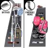 GoSports Premium Wooden Sports Equipment Organizer with Storage Hooks – Golf Bag Rack and Multi-Sport Ball Bin for Garage