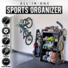 GoSports Premium Wooden Sports Equipment Organizer with Storage Hooks – Golf Bag Rack and Multi-Sport Ball Bin for Garage