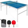 GoSports Mid-Size Table Tennis Game Set – Red or Blue – Indoor/Outdoor Portable Table Tennis Game with Net, 2 Table Tennis Paddles and 4 Balls(Blue Table)
