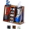 GoSports Premium Wooden Golf Bag Organizer and Storage Rack – Black, White or Brown Finish – Holds 2 Golf Bags(Double Rack – Brown)