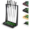 GoSports Premium Wooden Golf Putter Stand – Black, Natural, Brown, White – Indoor Display Rack, Holds 6 Clubs(Black)
