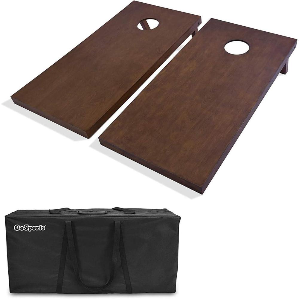 imageGoSports 4x2 Regulation Size Wooden Cornhole Boards Set with Dark Brown Varnish  Includes Carrying Case and Bean Bags Choose Your Colors Over 100 Color CombinationsNo Bean Bags