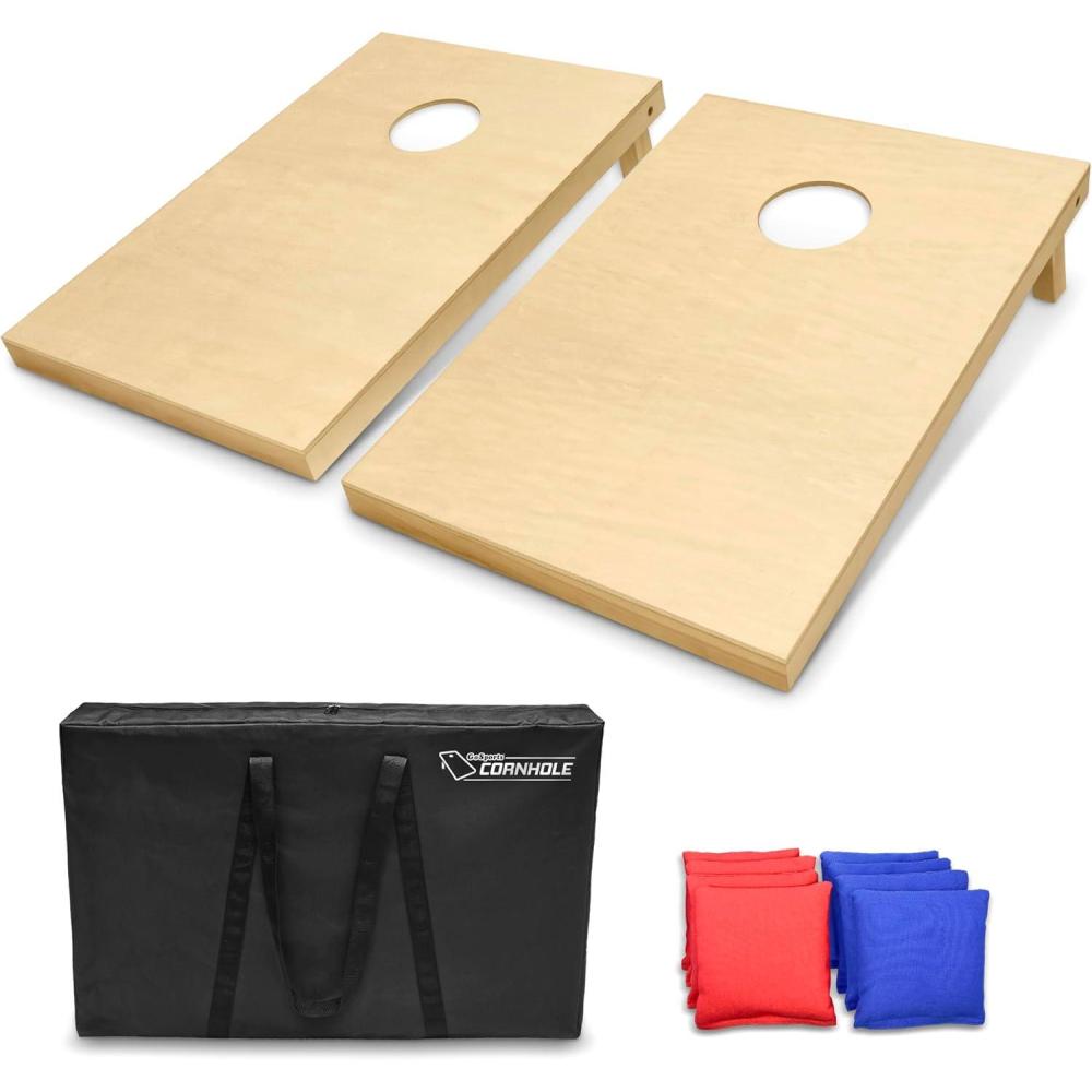 imageGoSports Solid Wood Premium Cornhole Sets  Choose 4 x 2 ft or 3 x 2 ft  Game Boards Include Set of 8 Cornhole Toss BagsTailgate Size 3ft x 2ft