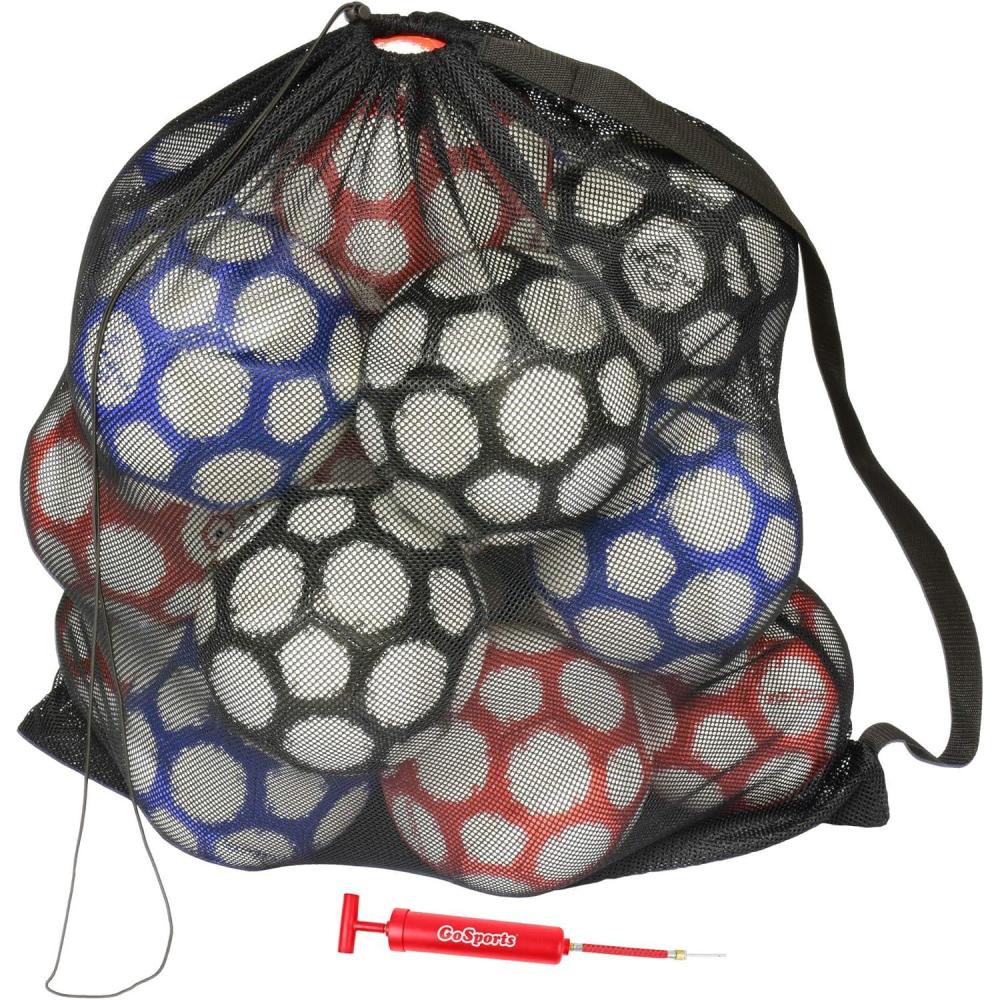 imageGoSports Premium Mesh Ball Bag with Sport Ball Pump Black Full Size
