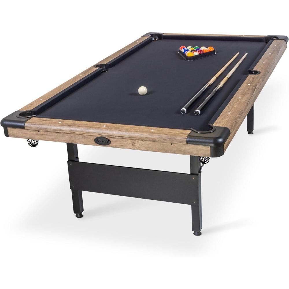 imageGoSports 6 7 or 8 ft Billiards Tables  No Assembly Choose Your Color  Portable Pool Table Includes Full Set of Balls 2 Cue Sticks Chalk and Felt Brush8 ft Oak