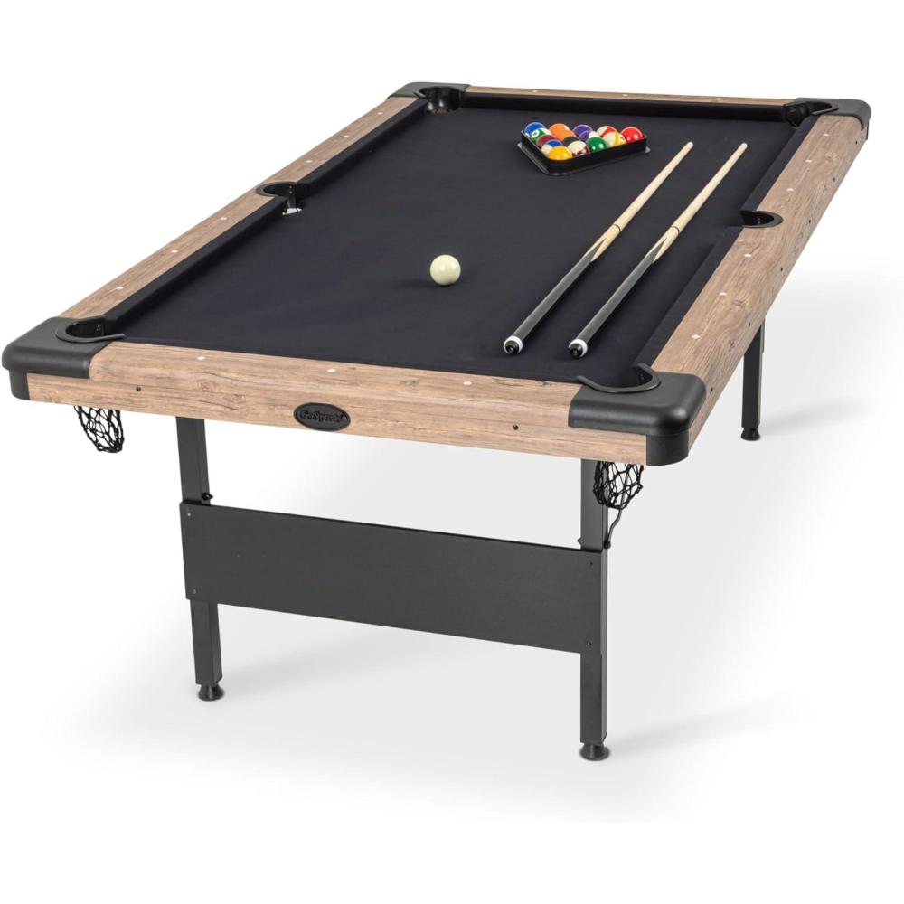 imageGoSports 6 7 or 8 ft Billiards Tables  No Assembly Choose Your Color  Portable Pool Table Includes Full Set of Balls 2 Cue Sticks Chalk and Felt Brush7 ft Oak