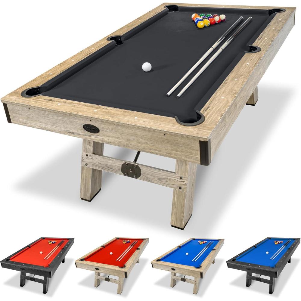 imageGoSports 7 ft Pool Tables with Wood Finish  Choose Your Style  Modern Billiards Table with 2 Cue Sticks Balls Rack Felt Brush and ChalkBlack  Brown Wood Finish