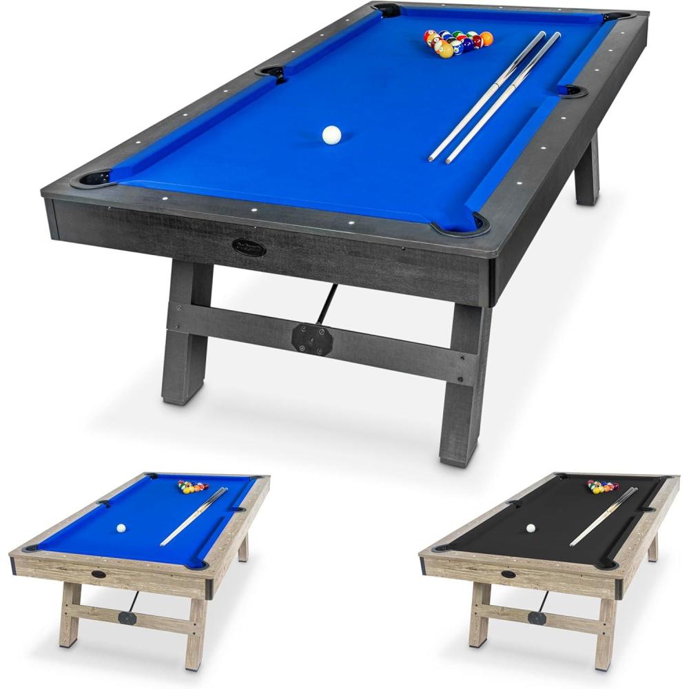imageGoSports 8 ft Pool Tables with Wood Finish  Choose Your Style  Modern Billiards Table with 2 Cue Sticks Balls Rack Felt Brush and ChalkBlue  Black Wood Finish