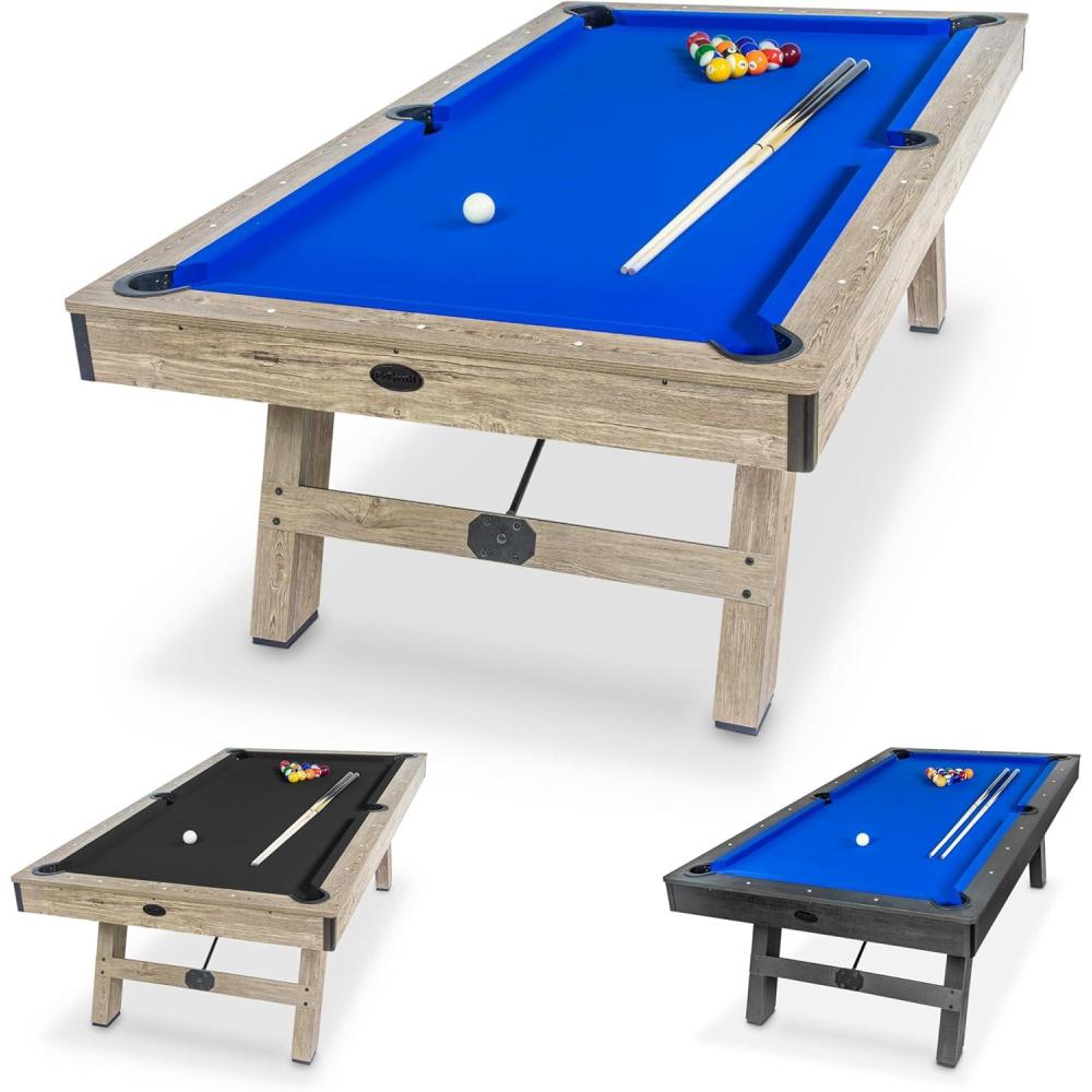 imageGoSports 8 ft Pool Tables with Wood Finish  Choose Your Style  Modern Billiards Table with 2 Cue Sticks Balls Rack Felt Brush and ChalkBlue  Brown Wood Finish
