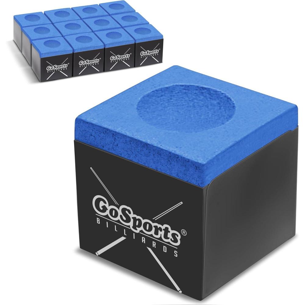 imageGoSports Premium Pool Cue Chalk Cube 12 Pack  Black Blue Red or Green  Billiards Pool Stick ChalkBlue