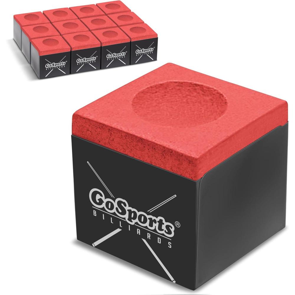 imageGoSports Premium Pool Cue Chalk Cube 12 Pack  Black Blue Red or Green  Billiards Pool Stick ChalkRed