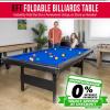 GoSports 6, 7, or 8 ft Billiards Tables – No Assembly, Choose Your Color – Portable Pool Table Includes Full Set of Balls, 2 Cue Sticks, Chalk and Felt Brush(8 ft Blue)