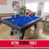 GoSports 7 ft Pool Tables with Wood Finish – Choose Your Style – Modern Billiards Table with 2 Cue Sticks, Balls, Rack, Felt Brush and Chalk(Blue  Black Wood Finish)