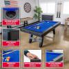 GoSports 7 ft Pool Tables with Wood Finish – Choose Your Style – Modern Billiards Table with 2 Cue Sticks, Balls, Rack, Felt Brush and Chalk(Blue  Black Wood Finish)