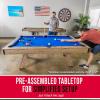 GoSports 7 ft Pool Tables with Wood Finish – Choose Your Style – Modern Billiards Table with 2 Cue Sticks, Balls, Rack, Felt Brush and Chalk(Blue  Brown Wood Finish)