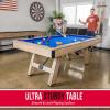 GoSports 7 ft Pool Tables with Wood Finish – Choose Your Style – Modern Billiards Table with 2 Cue Sticks, Balls, Rack, Felt Brush and Chalk(Blue  Brown Wood Finish)