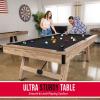 GoSports 8 ft Pool Tables with Wood Finish – Choose Your Style – Modern Billiards Table with 2 Cue Sticks, Balls, Rack, Felt Brush and Chalk(Black  Brown Wood Finish)