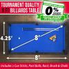 GoSports 8 ft Pool Tables with Wood Finish – Choose Your Style – Modern Billiards Table with 2 Cue Sticks, Balls, Rack, Felt Brush and Chalk(Blue  Black Wood Finish)