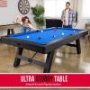 GoSports 8 ft Pool Tables with Wood Finish – Choose Your Style – Modern Billiards Table with 2 Cue Sticks, Balls, Rack, Felt Brush and Chalk(Blue  Black Wood Finish)