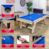 GoSports 8 ft Pool Tables with Wood Finish – Choose Your Style – Modern Billiards Table with 2 Cue Sticks, Balls, Rack, Felt Brush and Chalk(Blue  Brown Wood Finish)