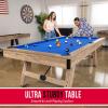 GoSports 8 ft Pool Tables with Wood Finish – Choose Your Style – Modern Billiards Table with 2 Cue Sticks, Balls, Rack, Felt Brush and Chalk(Blue  Brown Wood Finish)