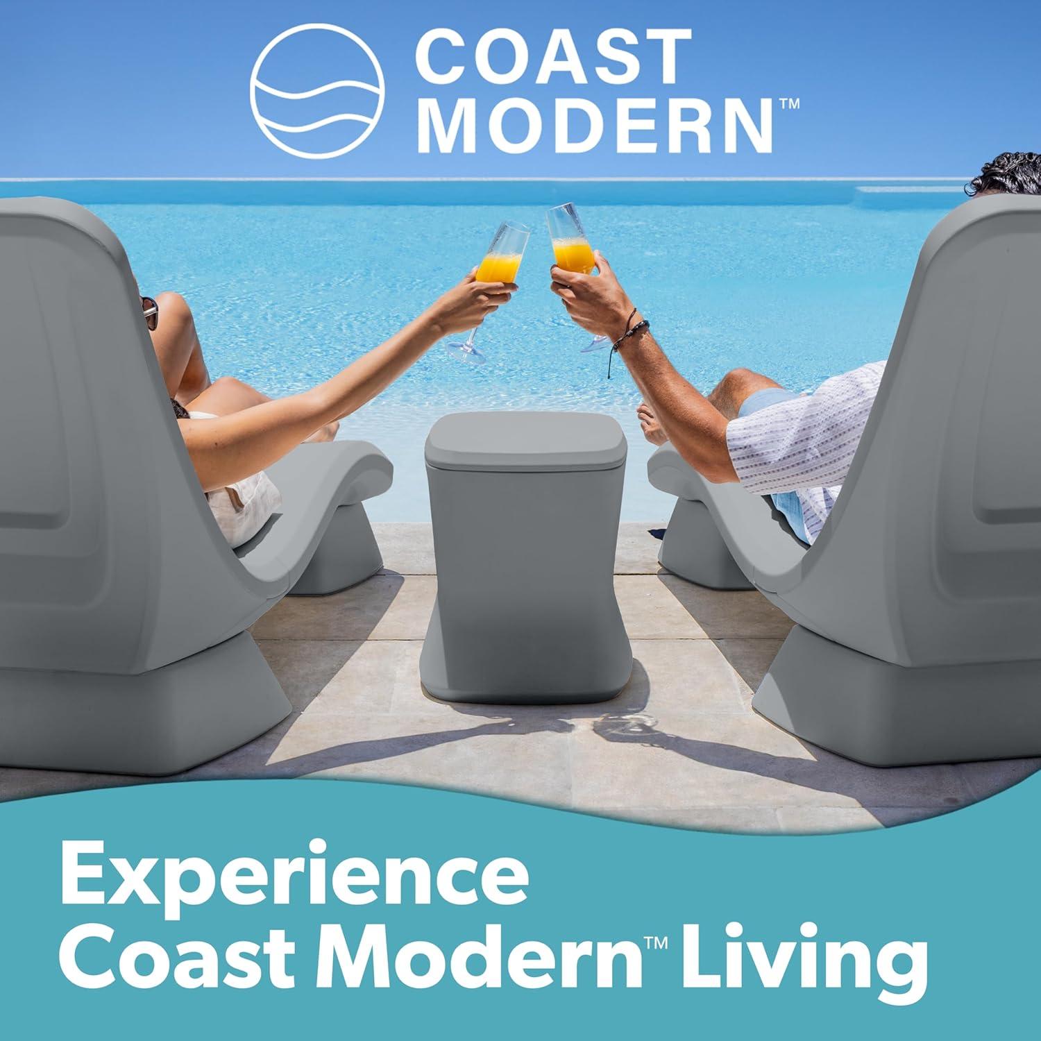 imageCoast Modern Outdoor Side Table Cooler 2 in 1 Patio Decor Storage Table ampamp Ice Chest 25 QT White Gray Sand Stone BlueGrey