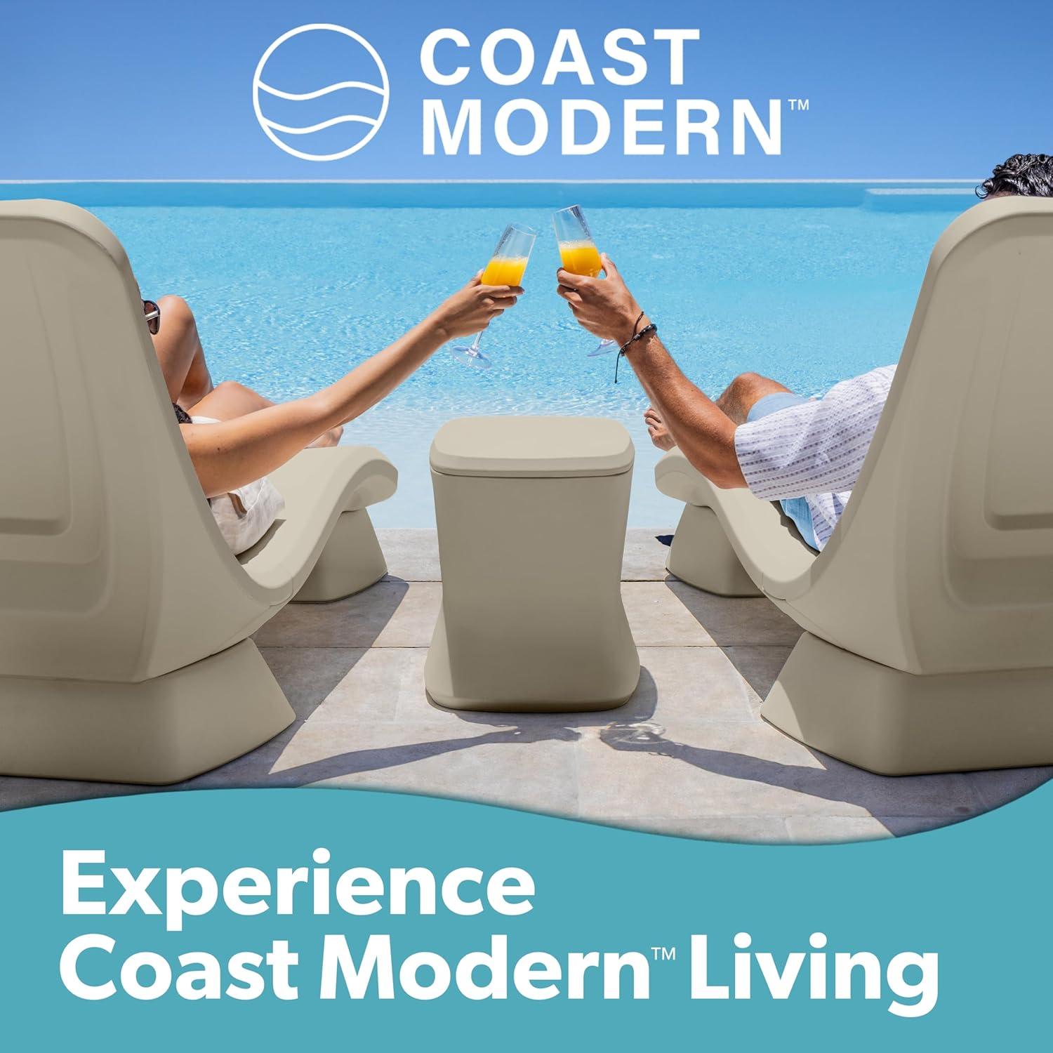 imageCoast Modern Outdoor Side Table Cooler 2 in 1 Patio Decor Storage Table ampamp Ice Chest 25 QT White Gray Sand Stone BlueSand