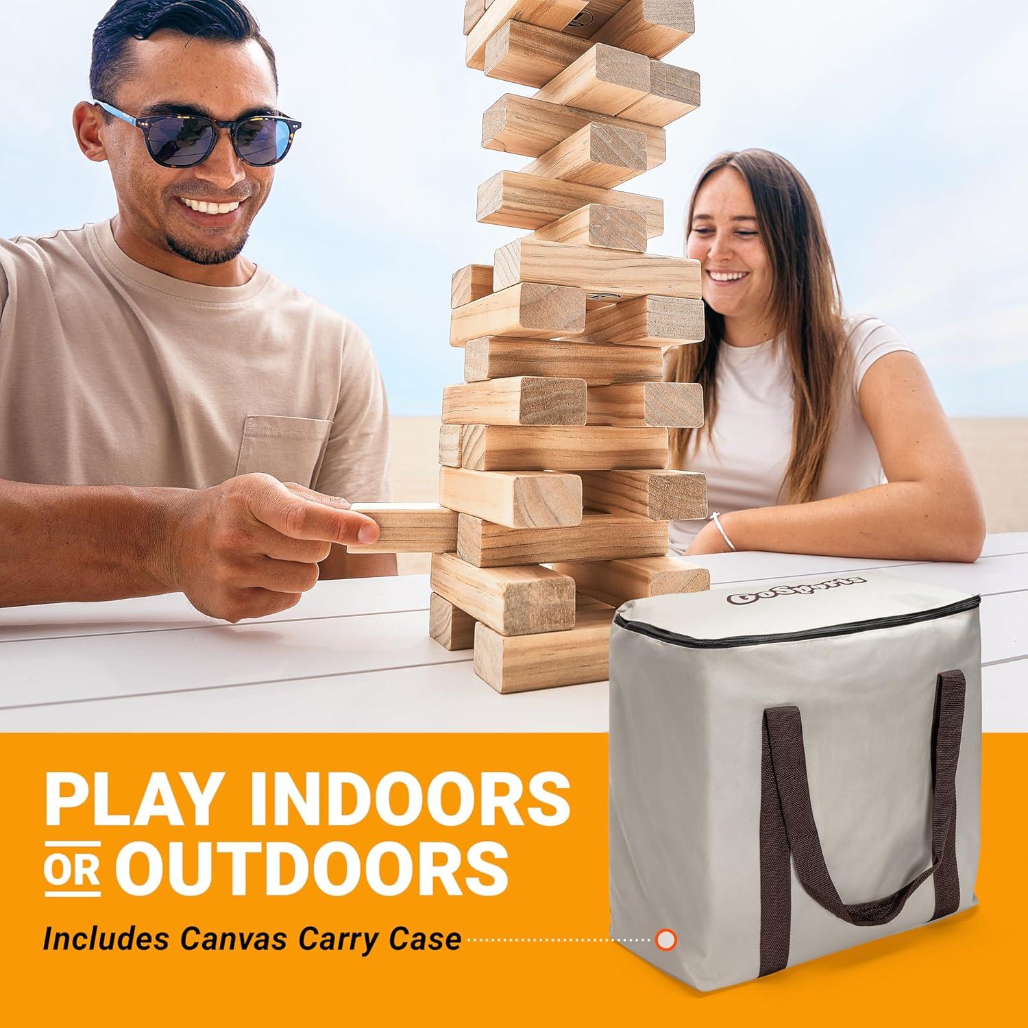 imageGoSports Giant Wooden Outdoor Stacking Game Large Toppling Tower with CaseBrown