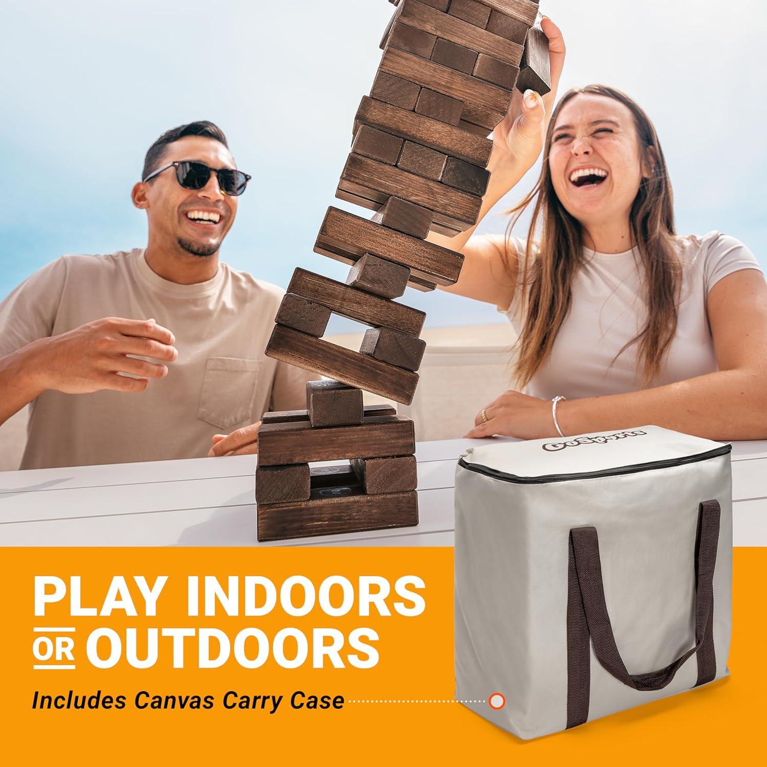 imageGoSports Giant Wooden Outdoor Stacking Game Large Toppling Tower with CaseBrown Wood Stain