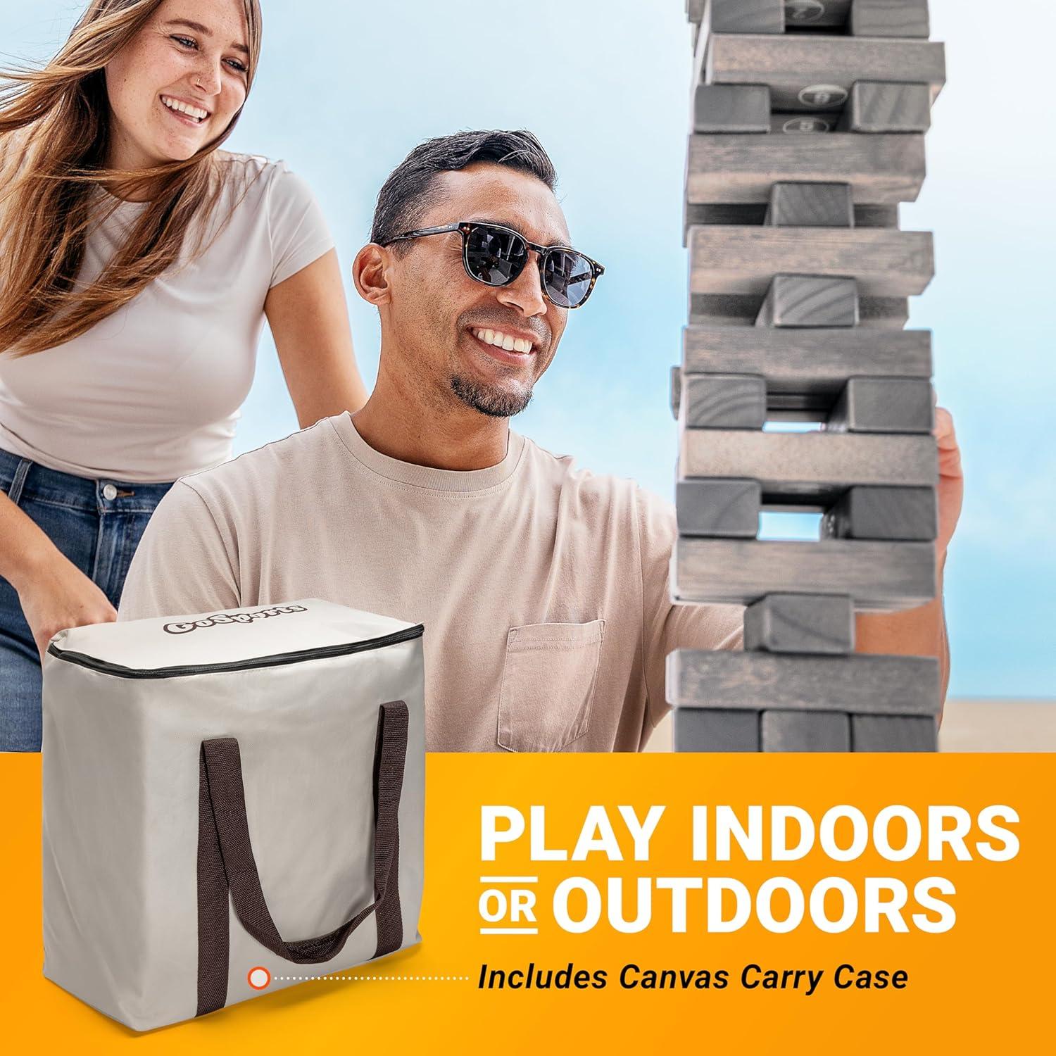 imageGoSports Giant Wooden Outdoor Stacking Game Large Toppling Tower with CaseGray Wood Stain