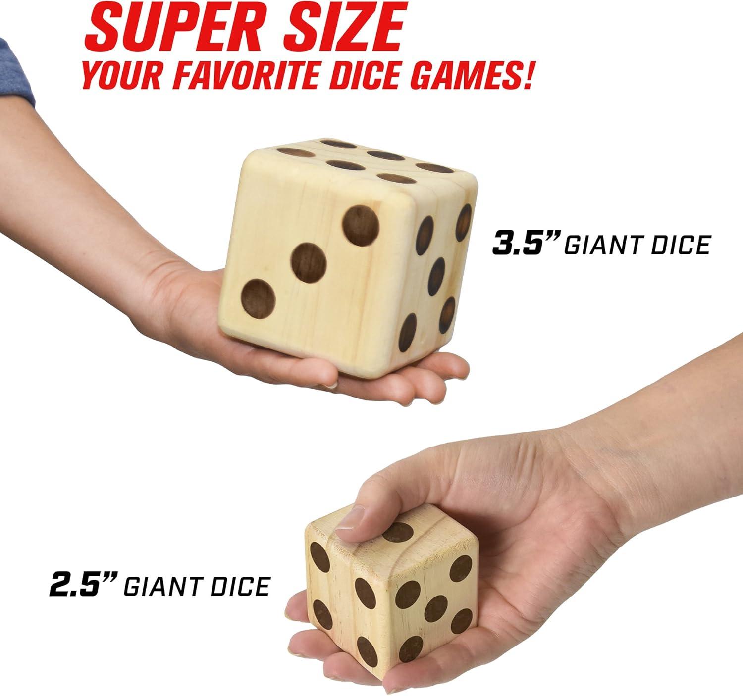 imageGoSports Giant Wooden Playing Dice Set with Rollzee and Farkle Scoreboard Includes 6 Dice DryErase Scoreboard and Canvas Tote Bag Choose 25 Inch or 35 Inch Dice25 Inch Natural Wood Dice