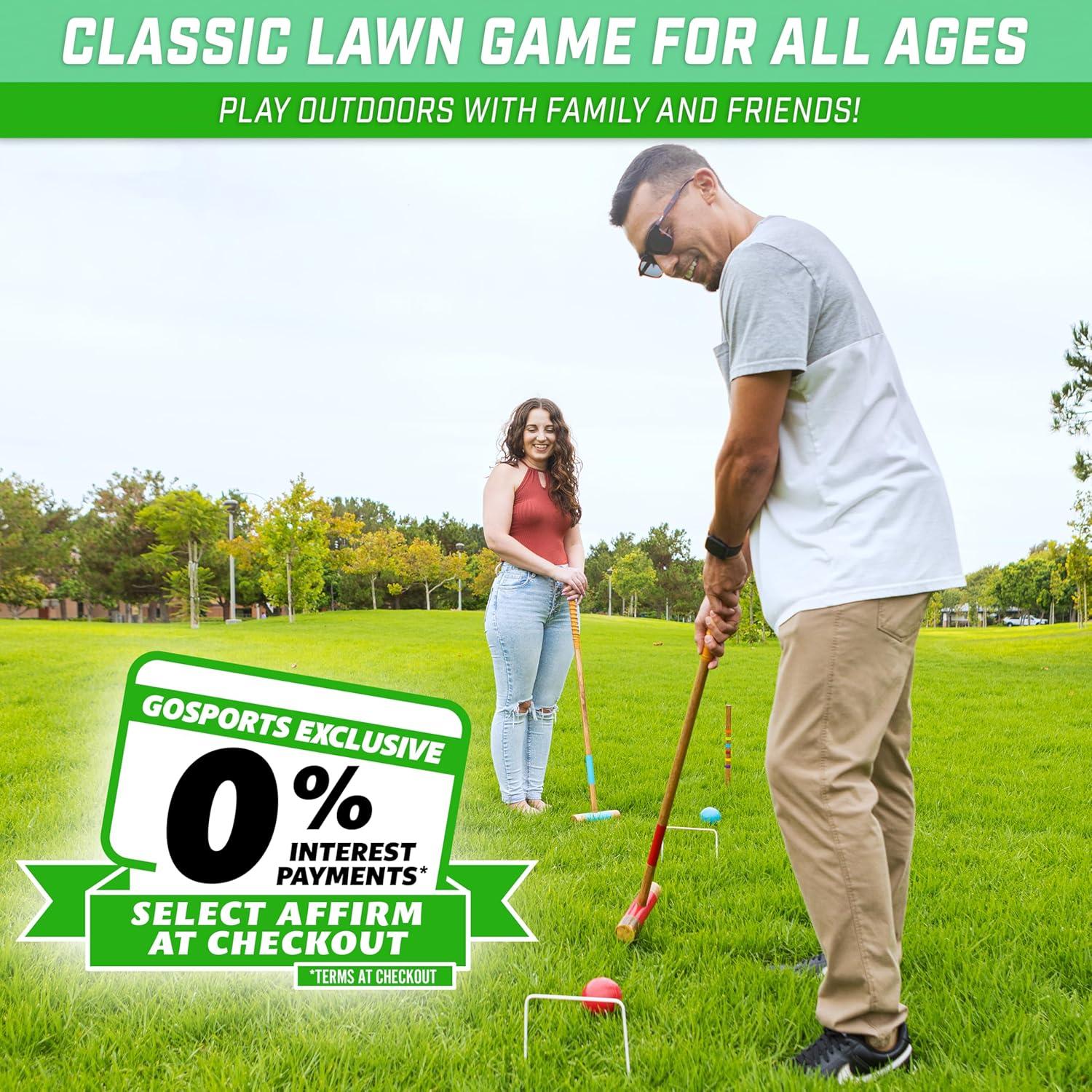 imageGoSports Premium Wood Stained Six Player Croquet Set with Handcrafted Wooden Stand