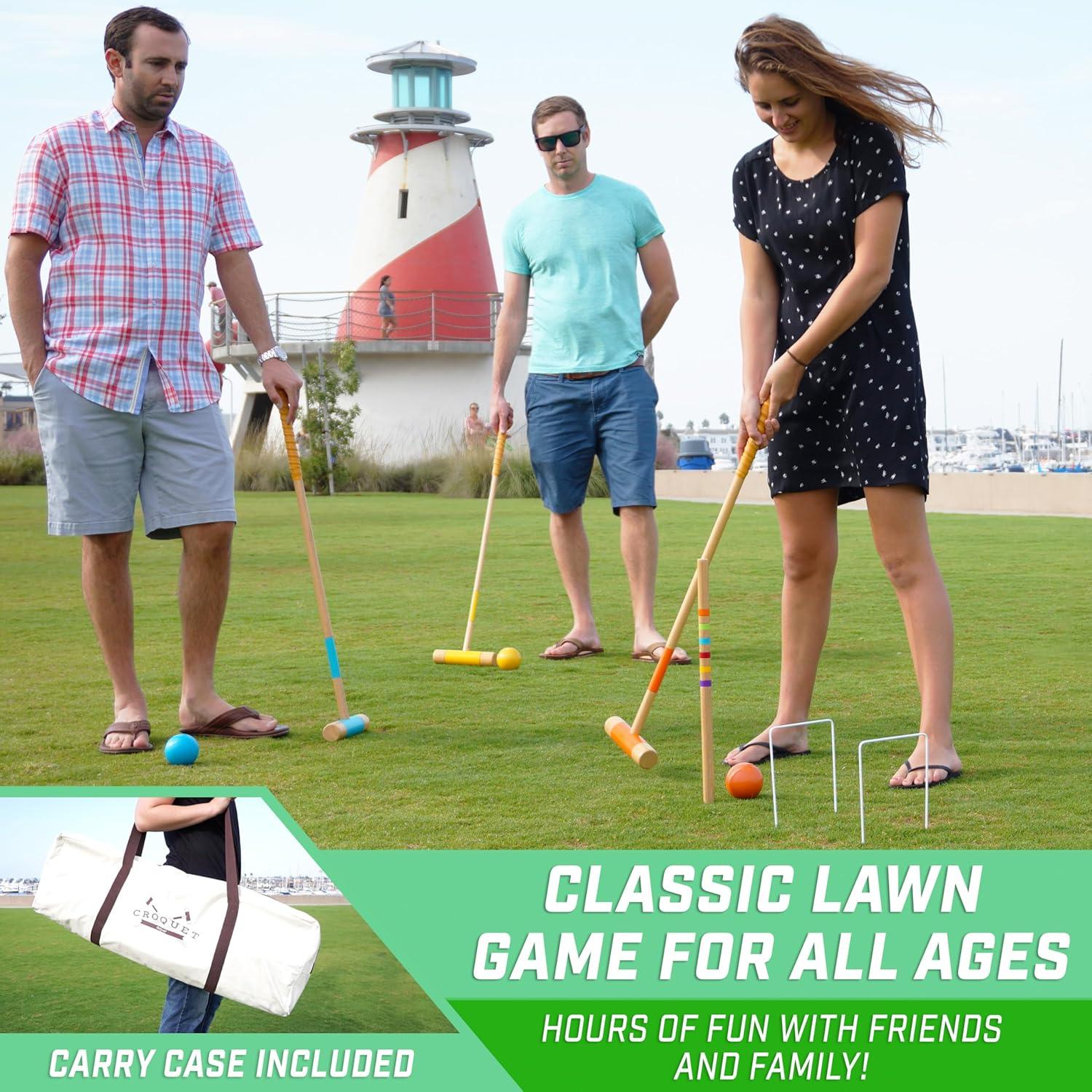 imageGoSports Six Player Croquet Set for Adults ampamp Kids Choose Deluxe 35quot or Standard 28quot Modern Wood DesignDeluxe