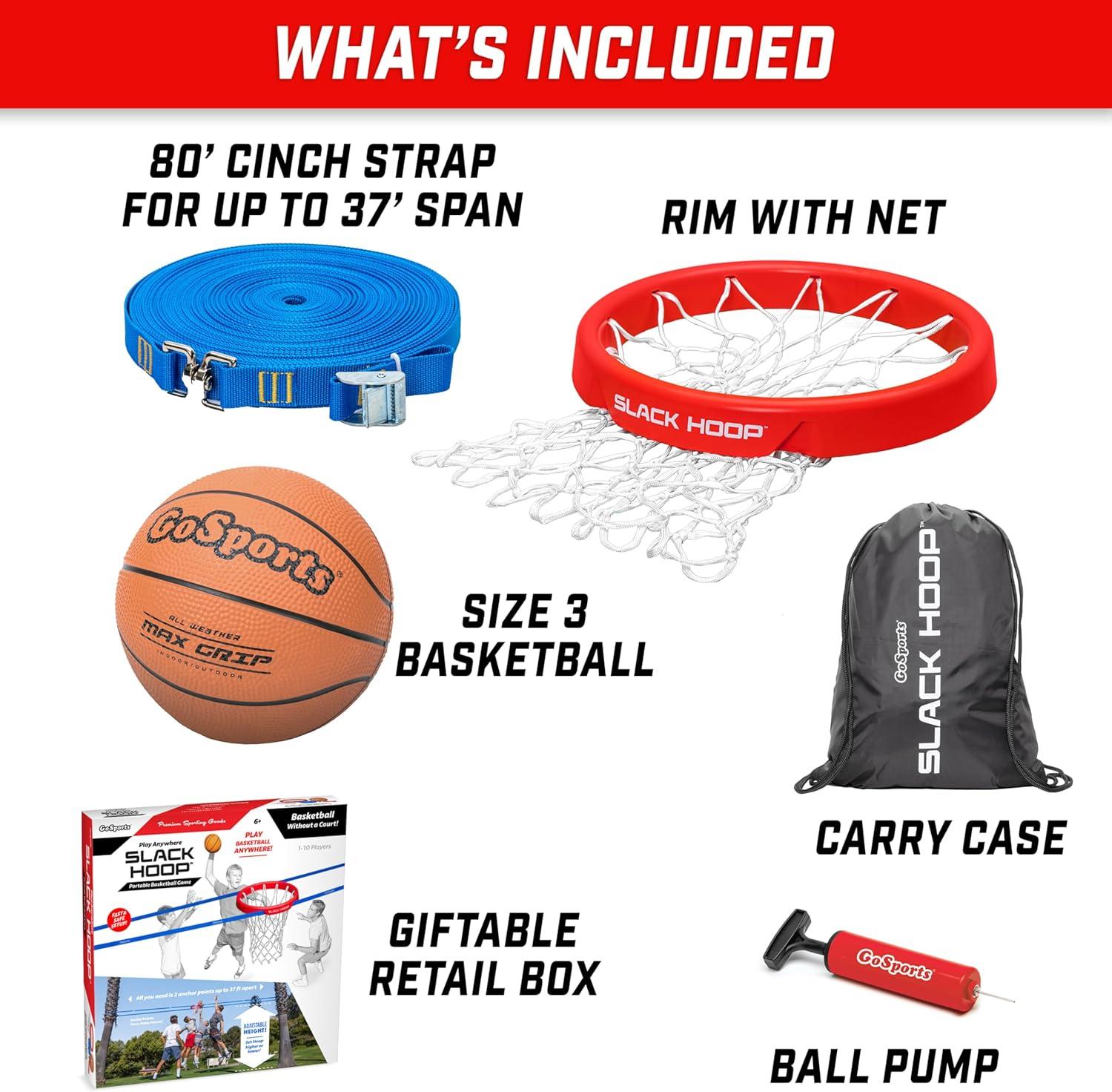 imageGoSports Slack Hoop Portable Basketball Game for Kids ampamp Teens Adjustable Height Outdoor Lawn Beach ampamp Yard Game Basketball Without a Court