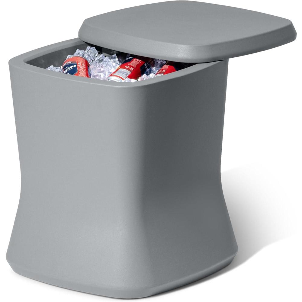 imageCoast Modern Outdoor Side Table Cooler 2 in 1 Patio Decor Storage Table ampamp Ice Chest 25 QT White Gray Sand Stone BlueGrey