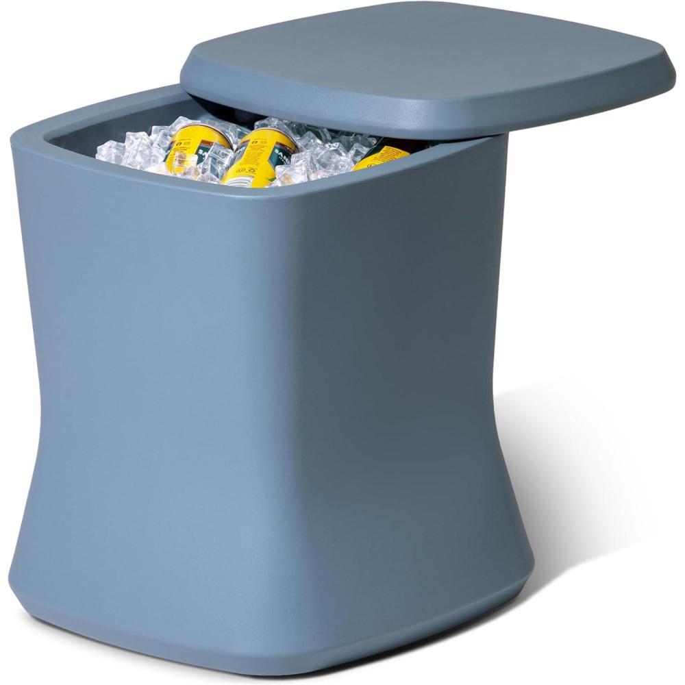 imageCoast Modern Outdoor Side Table Cooler 2 in 1 Patio Decor Storage Table ampamp Ice Chest 25 QT White Gray Sand Stone BlueStone Blue