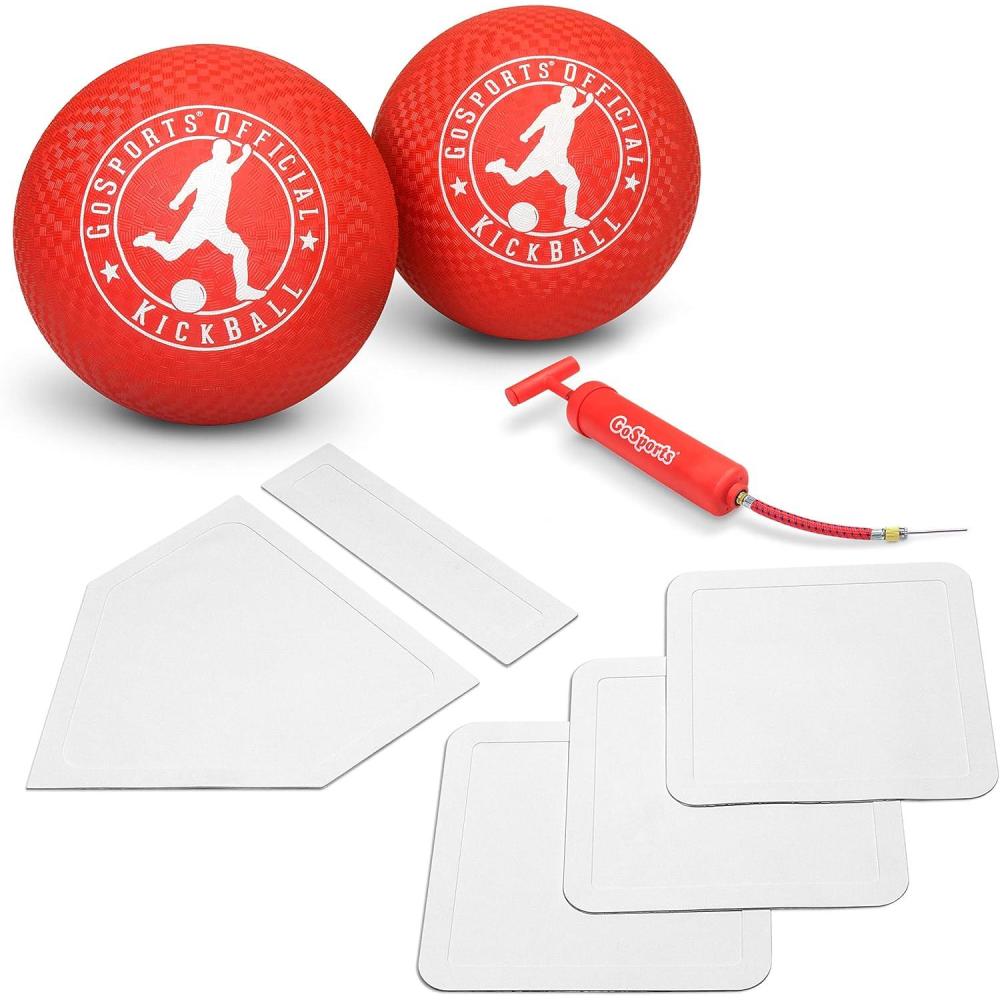 imageGoSports 10quot Kickball Set with Bases 2 Pack Kickballs Pump ampamp Throw Down Bases Adult Teen Big Kid