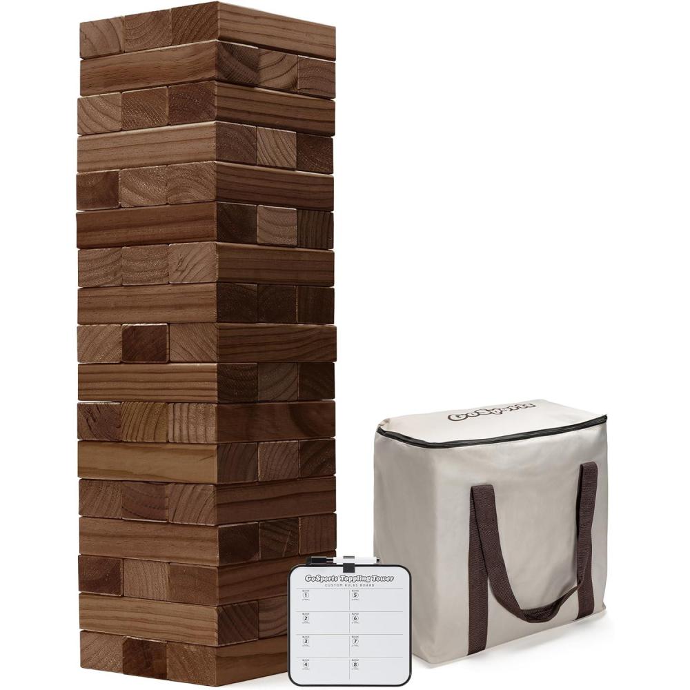imageGoSports Giant Wooden Outdoor Stacking Game Large Toppling Tower with CaseBrown Wood Stain