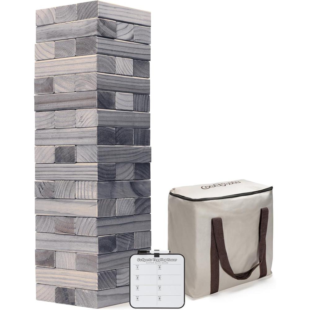imageGoSports Giant Wooden Outdoor Stacking Game Large Toppling Tower with CaseGray Wood Stain