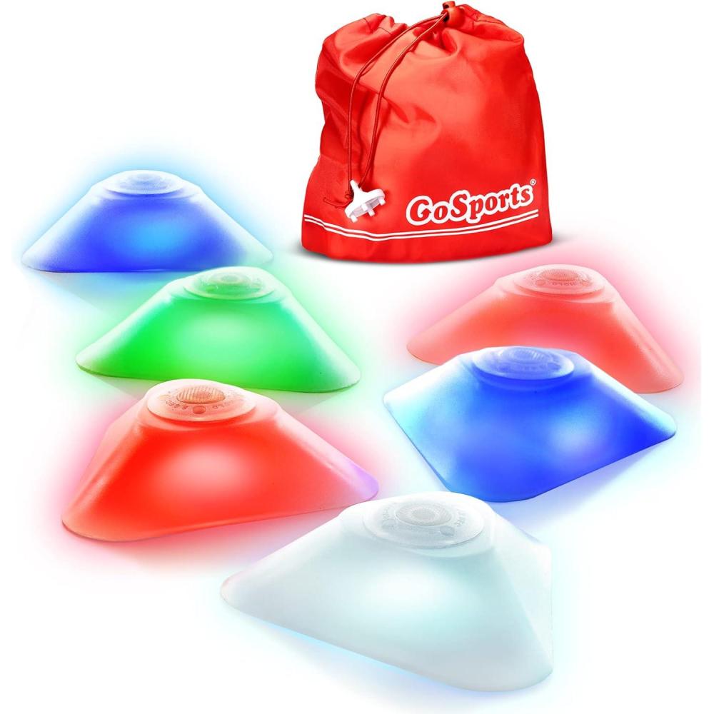 imageGoSports Modern Light Up Cones Cycle Between 4 LED Colors for Sports Traffic Safety and Glow in The Dark Games 6 Pack